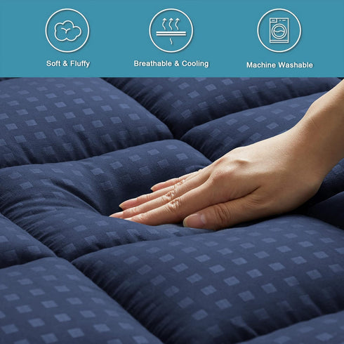 HYLEORY Twin Mattress Pad, Quilted Fitted Protector with Cooling Pillow Top, Breathable Soft Topper with 8-21" Deep
