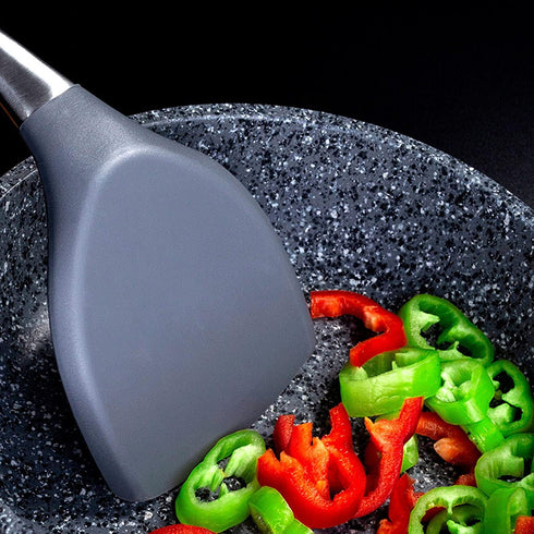 Premium Solid Silicone Spatula, Non Stick Heat Resistant Pancake Turner with Stainless Steel Handle by Lisdripe, Gray