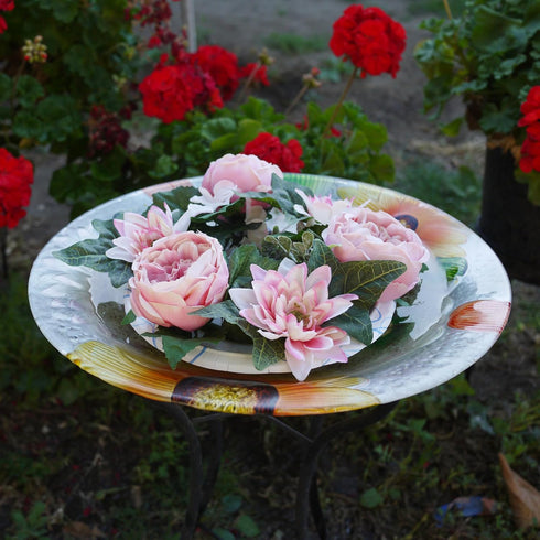 Admired By Nature 13" Artificial Peony Greenery Wreath Candle Rings Floral Decor for Home, Wedding, Valentine's Day,