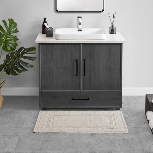 Jean Pierre Stonewash Racetrack Bath Rug - Cotton, Premium Bathroom Decor, Machine Washable, 21" x 34"