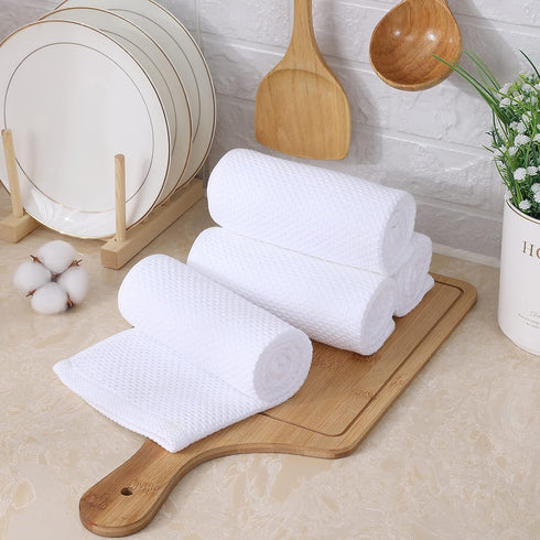 Kitinjoy 100% Cotton Waffle Weave Kitchen Towels, 4-Pack Super Soft Dish Towels, 13 in x 28 in, White