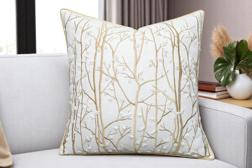 VAGMINE 20x20 Embroidered Botanical Accent Pillow Cover Ivory Cotton Square Cushion Cover for Farmhouse Chair & Couch