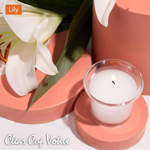 HYOOLA Clear Cup Scented Votive Candles - Lily, 12 Hour Burn Time, 4 Pack