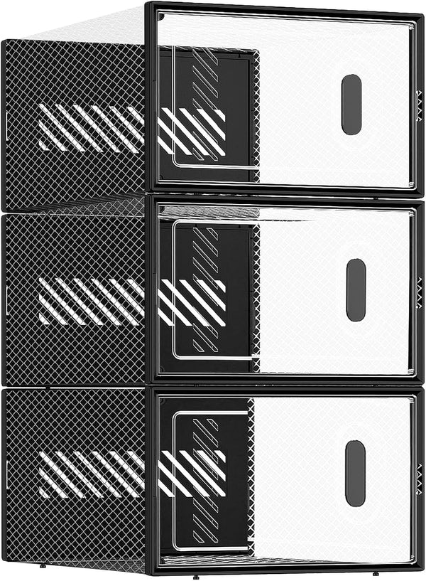 BALEINE 3 Pack Stackable Shoe Storage Boxes Fit Size 9, Thickened Clear