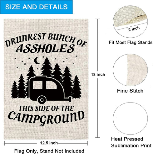 ZJXHPO Funny Camping Garden Flag Drunkest Bunch Of Assholes This Side Of The Campground Outdoor Flag Camping Lover Gift Travel Trailer Flag (Assholes)