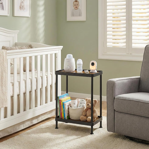 2 Small Narrow Side Table, Tier End Table with Storage Shelf, Sofa Table for Small Spaces in Living Room, Bedroom