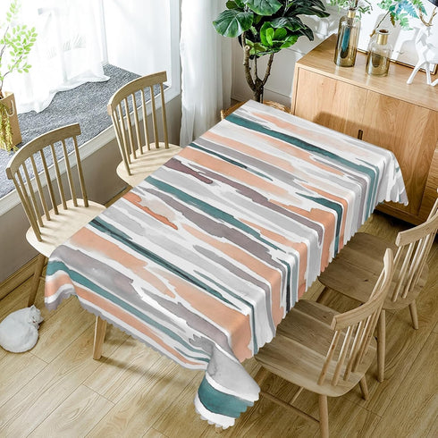60x102 inches Modern Rectangle Tablecloth, Teal Orange Grey Abstract Washable Fabric Cover for Home Decor