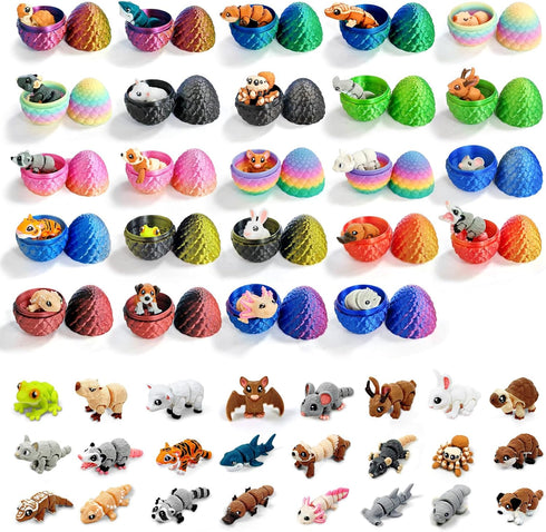 24 Pcs Mini 3D Printed Animals in Sparkle Eggs - 1.5-2 Inch