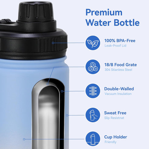 DOMICARE 16 oz Kids Water Bottle for School, Stainless Steel Double Wall Vacuum Insulated, Leakproof BPA Free