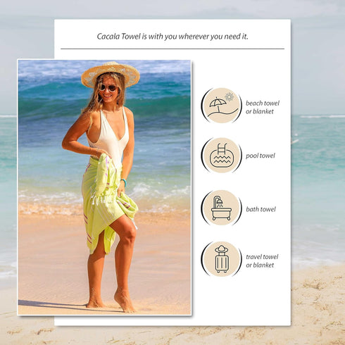 Cacala Turkish Beach Towel, Quick Dry Prewashed, Extra Large Peshtemal for Bathroom, Travel, Pool, 37 in x 70 in