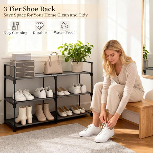 Gmrithaf 3 Closet,Entryway,Dorm,Garage,Corridor, 33.8" 3 Shoe Rack - Tier Shoe Organizer Storage Rack with Metal Tubes