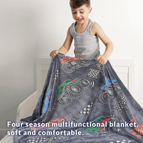 2-6, 40"x50" OHOIT Truck Blanket for Boys, Construction Excavator Tractor Toddler Blanket, Kids Gifts for Boys, Glow