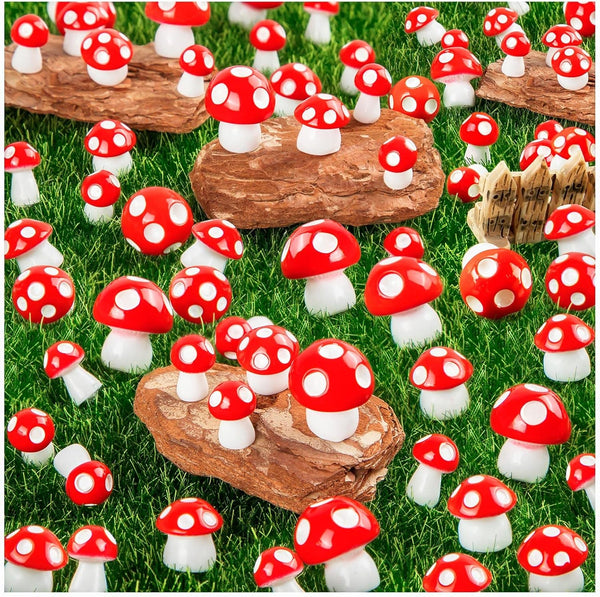 MGZTTHW 120 pcs Cute Mini Resin Mushrooms Craft Figurines for Fairy, Micro Landscape