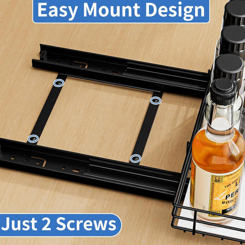 Pull Out Spice Rack, Slide Out Organizer for Kitchen and Pantry, Fits Spices, Sauces, Canned Food