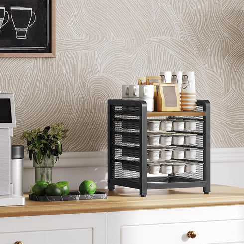 Coffee Pod Holder: K Cup Holder, 4-Tier Coffee Pod Organizer for 80 Pods, Space Saving for Home Office, Rustic Brown