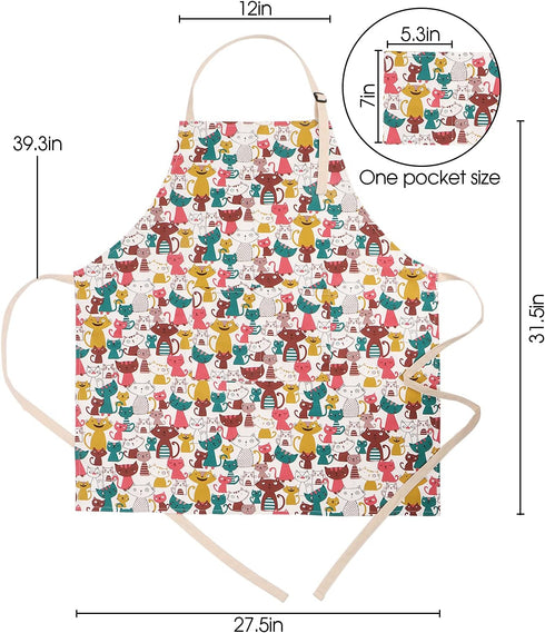 Cute Apron with 2 Pockets for Women - Adjustable Cotton Cooking Baking Apron, Use as Kitchen, Chef, or Garden Apron