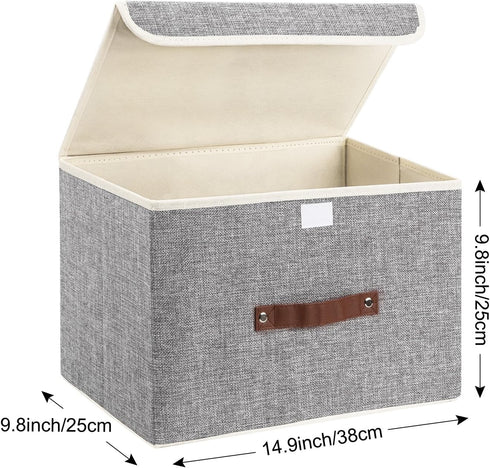 TYEERS Collapsible Storage Boxes, Washable Fabric Storage Bins with Lids, 14.9x9.8x9.8 inches, 2 Pack, Gray by TYEERS