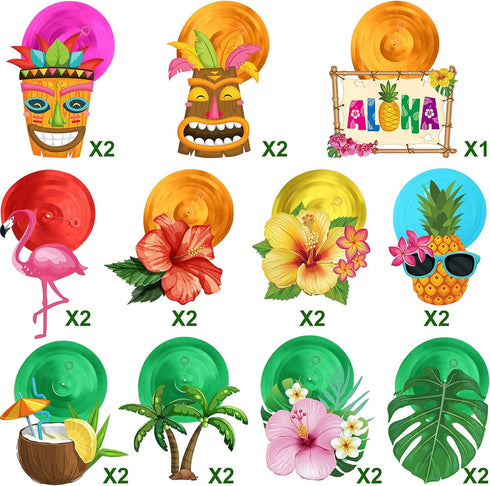 Outus 30 Pieces Hawaiian Luau Birthday Party Hanging Swirl Decorations, Tropical Palm Flamingo Foil Ceiling Decor