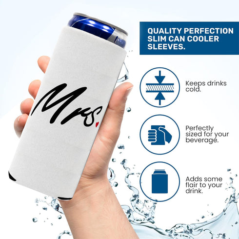 QualityPerfection Mr & Mrs Slim Can Cooler Sleeves, 2 Pack Insulated Neoprene Thermocoolers for 12 oz Drinks