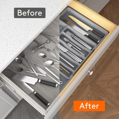 Lifewit Silverware Drawer Organizer, Expandable Utensil Tray for Kitchen, BPA Free Flatware Holder, Large, Grey