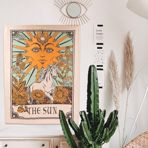 Accnicc 3 Pack Tarot Tapestry - Sun Moon and Star Wall Hanging, Vintage Aesthetic for Room (Brown, 15'' × 20'')