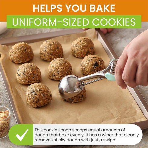 Spring Chef Mint Large Cookie Scoop for Baking, Multifunctional #20 Scoop with Trigger Release, Stainless Steel