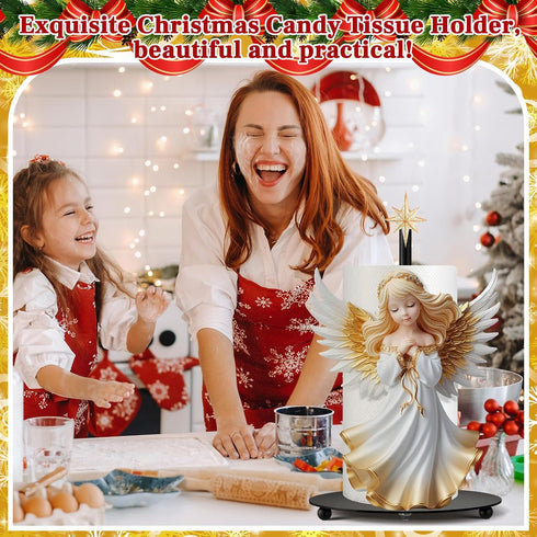 Countertop Shellwei Christmas Angel Paper Towel Holder with Round Base Christmas Bathroom Decor Xmas Gifts Rustic Angel