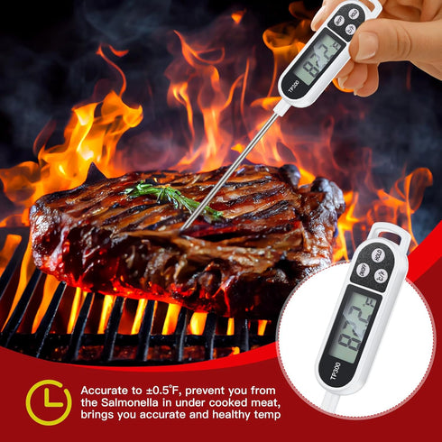 6 Pcs Instant Read Digital Food Thermometer with Probe - Cooking Thermometer Supplies for BBQ Kitchen (White)