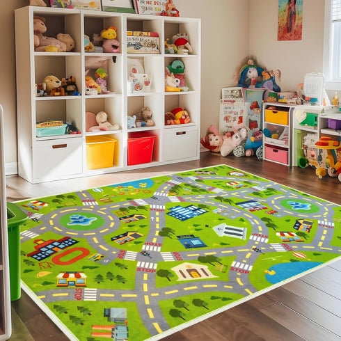 4x6 3-12 (KR1, 4x6ft) Ft Kids Rug Car Play Mat Car Rug for Playroom, Kids Educational City Traffic Road Map Fun Carpet