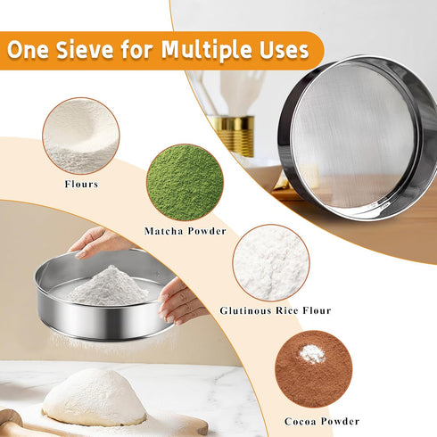 Gurlideo 3PCS 8 Inch 60 Mesh,6 Inch 40 4Inch 40Mesh Sieve Fine Mesh with brush, Stainless Steel Round Sifter