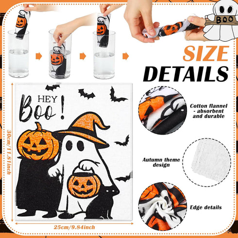 Mindsoft 36 Pcs Halloween Reusable Paper Towels Rolls Washable Bulk Halloween Boo Ghost Pumpkin Kitchen Dish Towels