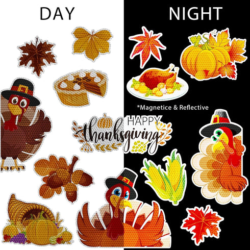 Whaline 20Pcs Fall Thanksgiving Reflective Car Magnets, Autumn Refrigerator Magnetic Stickers, Turkey Pumpkin Maple