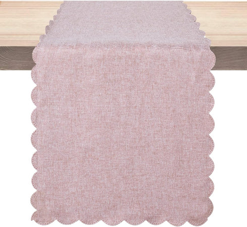 Winotic Table Runner 13 x 90 Inches Long, Cotton Linen Farmhouse Scallop Style