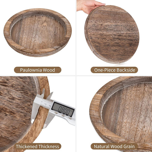 Hanobe Rustic Wooden Serving Tray, Round Decorative Butler Tray for Home Decor Centerpiece