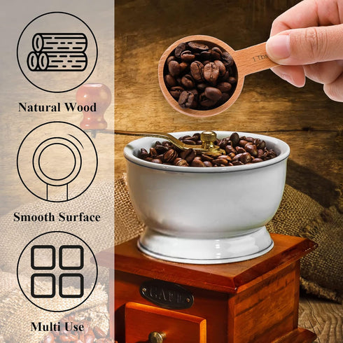 Tebery 8 Pack Wood Measuring Scoops for Canister, 1 Tablespoon Beech Coffee Scoop for Coffee Beans, Ground Coffee,