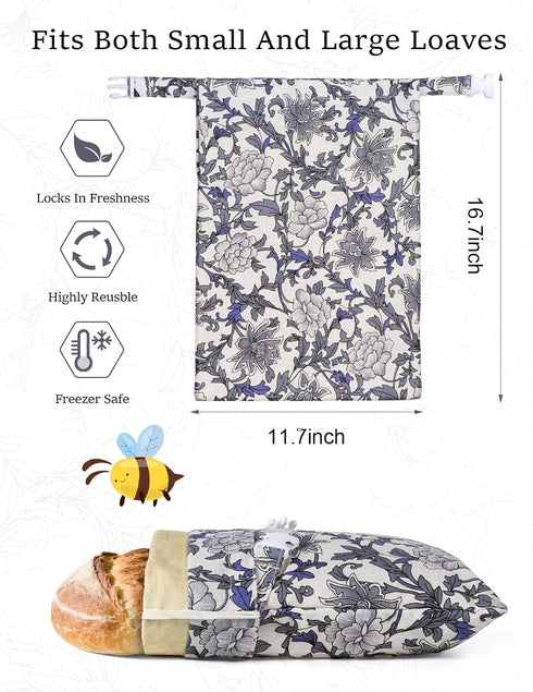 bomis 2 Pack Reusable Bread Bags for Homemade Bread, XL Cotton Beeswax Bag for Sourdough, Beeswax Bags, Sourdough