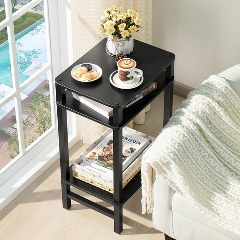 3-Tier YUFAM Side Table End Table Tall Night Stand for Living Room Bedroom Bathroom Office Furniture Black