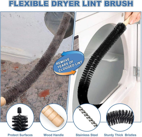 2 Pieces Dryer Vent Cleaner Kit, Compatible with All Vacuum Cleaners, Lint Brush and Hose Attachment