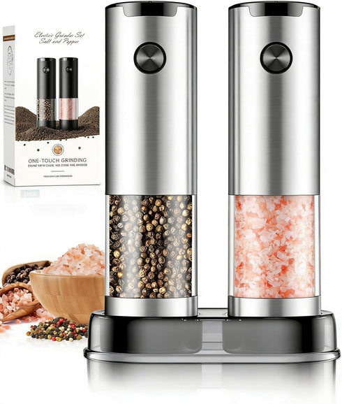 Set Electric Salt and Pepper Grinder Automatic Battery Pepper Mill Shakers Kitchen Gadgets Adjustable Coarseness