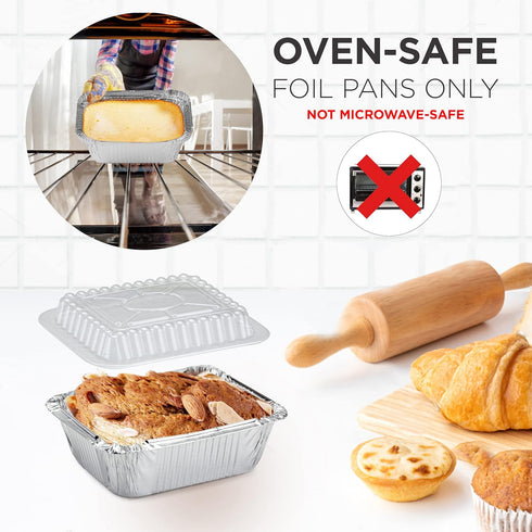 Fit Meal Prep 50 Pack Small Aluminum Foil Pans with Clear Lids, 1 lb 5 x 4” Disposable Baking Pans