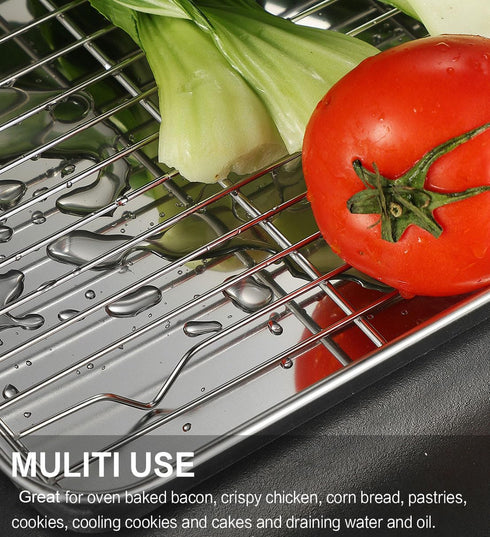 Stainless Steel Baking Sheet Tray with Silicone Baking Mat Set, Cookie Pan with Cooling Rack, Set of 9
