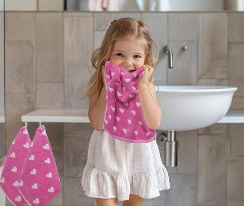 ORIGINAL KIDS 12 Pack Set 100% 12x12 inches Wash Cloth - Bath Time Hearts Washcloth - Cotton Jacquard Colorful