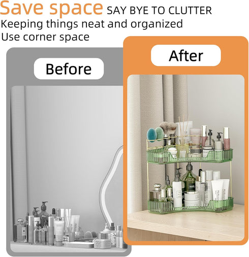 2 Countertop, Tier Corner Bathroom Organizer Vanity Makeup Organizer with Brush Holder, Space-Saving Skincare Storage
