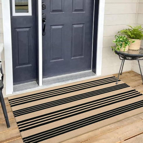 Outdoor Front Door Mat, 2'x4.3', Cotton Machine Washable Reversible Layered Mats for Kitchen/Farmhouse