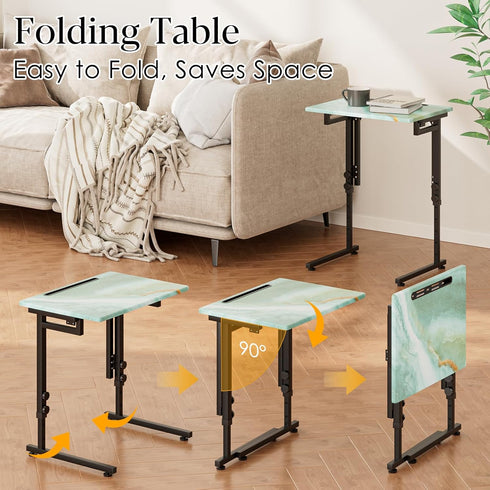 Fleecy day Folding TV Tray Table,Adjustable TV Dinner Table with Sturdy MDF Top,Eating Trays for Living Room with No
