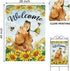 Welcome Spring Summer Golden Retriever Dog Decorative House Flag, Sunflowers Bee Garden Yard Outside Decorations, 28 x