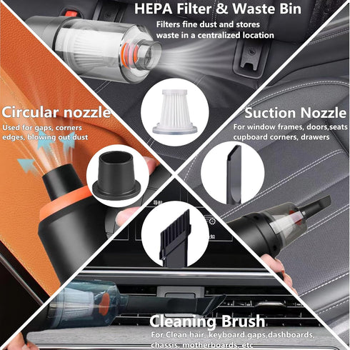 Cordless Handheld Car Vacuum Cleaner, 4000Pa Powerful Mini Vacuum 2 in 1 Low Noise Air Buster with Multi-Nozzles