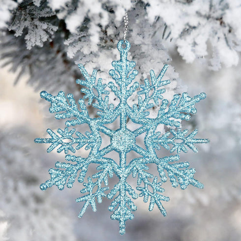 DearHouse 36pcs Plastic Snowflake Ornaments, Tiny Sparkling Glitter Snowflake Decorations on String for Christmas Trees