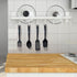 Dseap Pot Rack, Hanging Rack Rail with 8 Hooks, Wall Mounted Pot Hangers for Kitchen, White