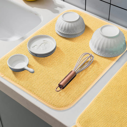 GeeRic Microfiber Dish Drying Mat - Super Absorbent Kitchen Pad, Reversible for Countertop, 12*16 inch Yellow